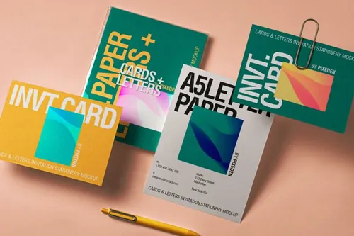 高质量卡片A5纸张场景企业品牌VI设计贴图样机模板 Lett