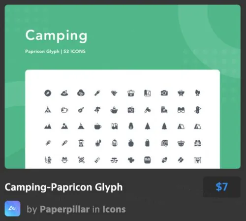 绿色创意营地纸笔画图标Camping-Papricon Glyph