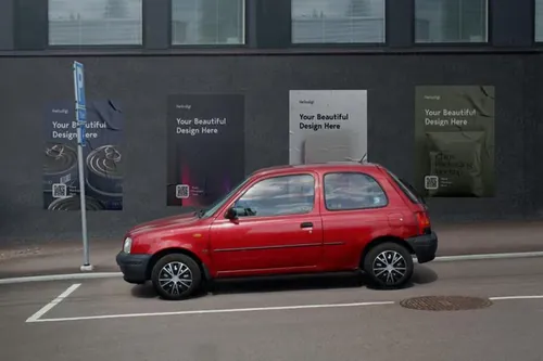 户外街头停车位宣传印刷广告贴图展示样机PSD模板 Wall