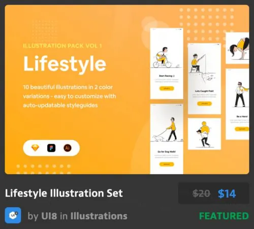 有趣的生活方式插图集Lifestyle Illustration Set