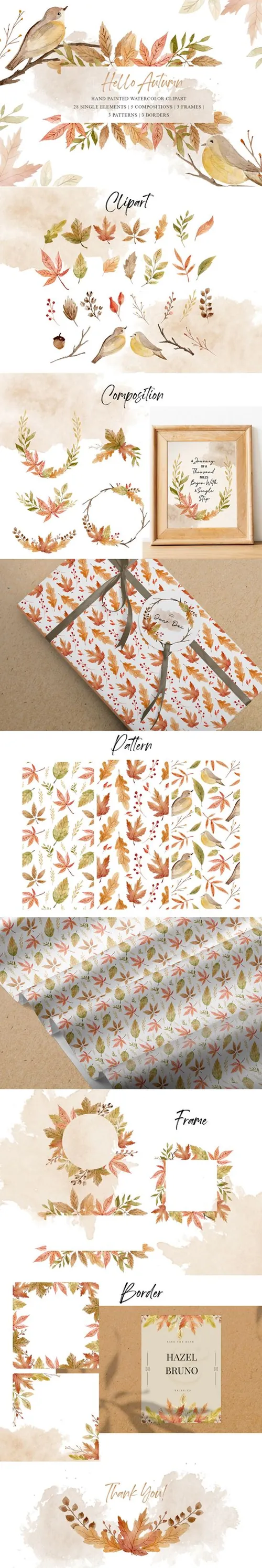 令人惊叹的秋季系列手绘水彩画集 Autumn Watercolor Cliparts