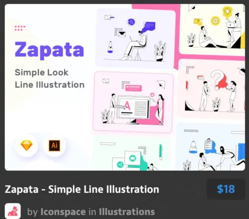 简约有趣的线条插图Zapata - Simple Line Illustrati