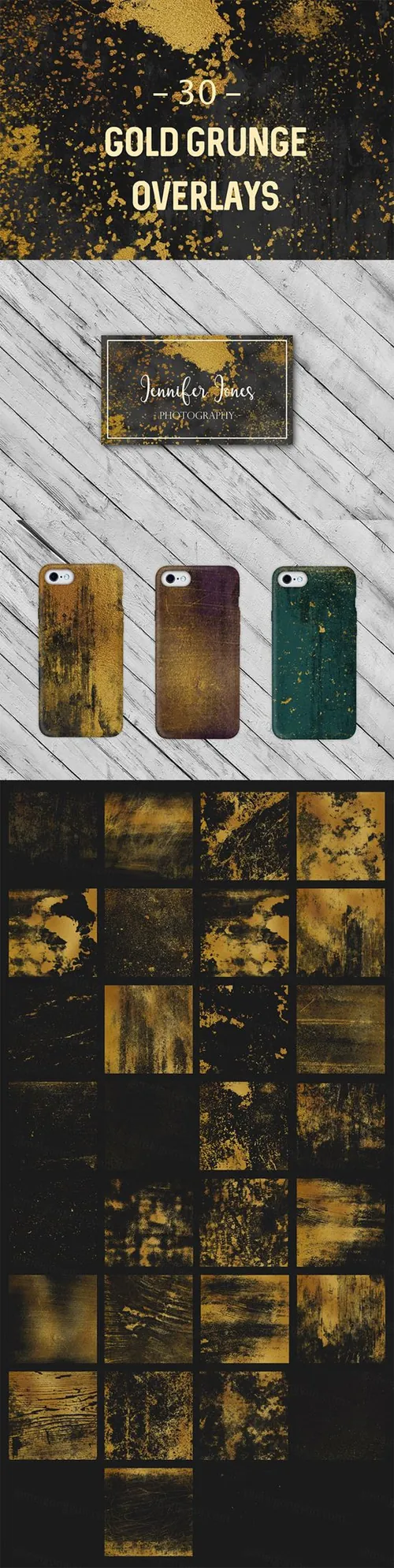 30个高品质的金色纹理集合Gold_Grunge_Overlays