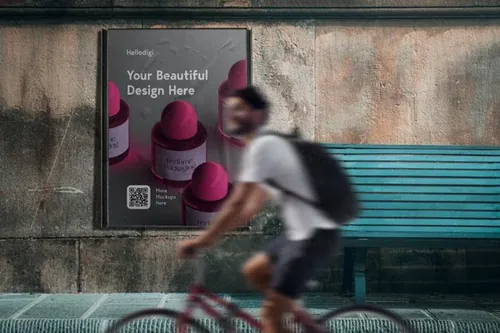 户外街头广告牌宣传海报广告设计贴图展示样机模板 Wall P