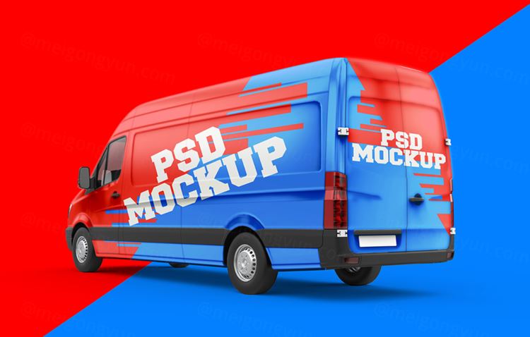 小型面包车小汽车品牌车身广告设计提案样机PSD模板 Mockup van