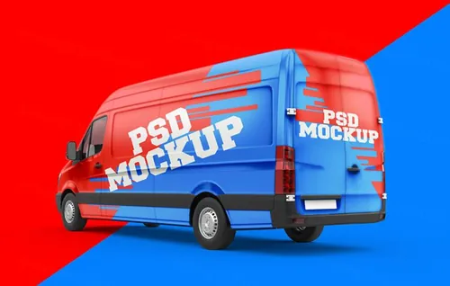 小型面包车小汽车品牌车身广告设计提案样机PSD模板 Mockup van