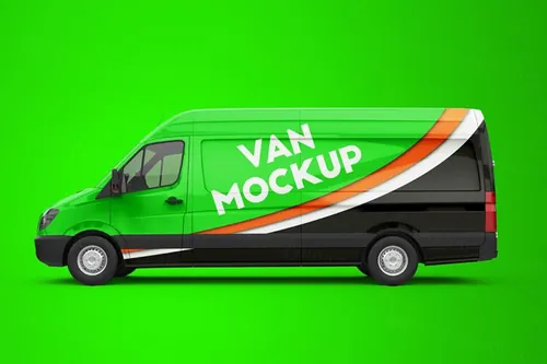 小型面包车小汽车品牌车身广告设计提案样机PSD模板 Mockup van