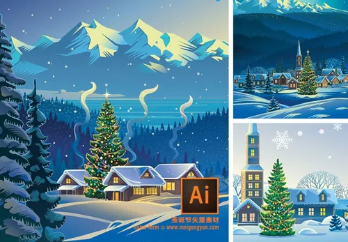 圣诞节场景矢量元素 Christmas Scene