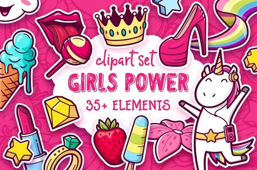 女性风格装饰贴纸素材 Girls_Power_Clipart