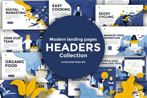 秋天秋季黄色树叶配色的banner海报 landing-page-template