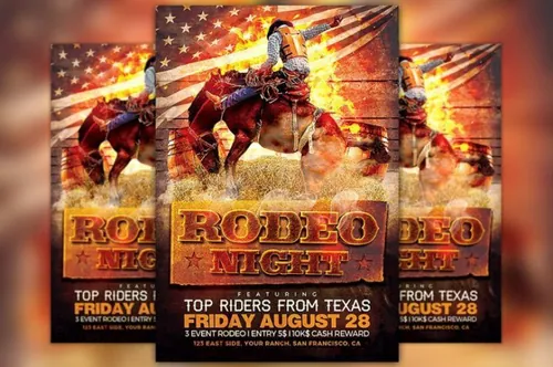 美式牛仔主题海报模板 Rodeo Night Flyer Template
