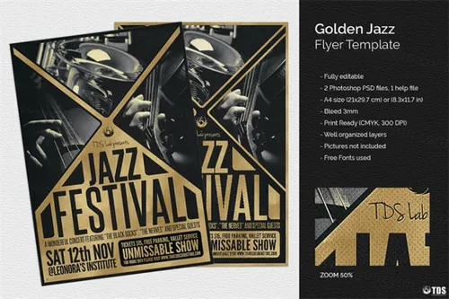 金色JAZZ爵士音乐海报门票模板 Golden Jazz Flyer