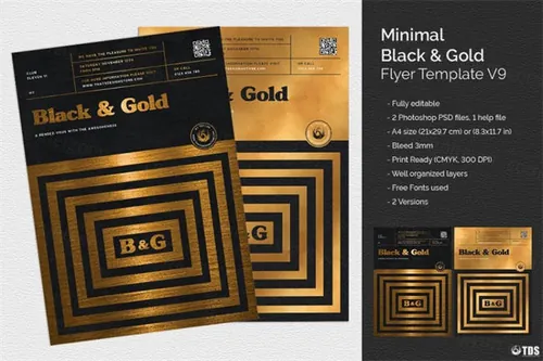 极简主义黑金海报模板 Minimal Black Gold Flyer