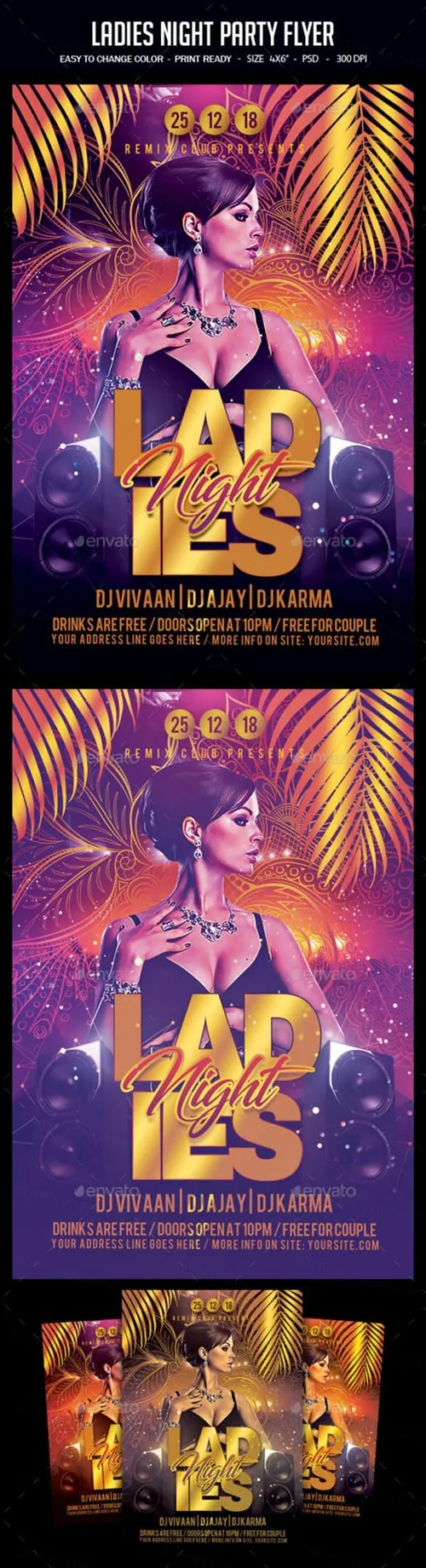 女神夜总会宣传海报模板下载 Ladies Night Party Flyer