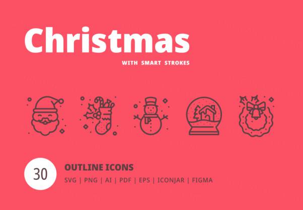 30个新鲜的圣诞节主题线稿插画图标 Christmas Line