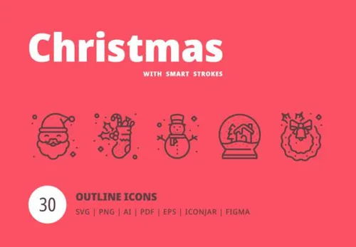 30个新鲜的圣诞节主题线稿插画图标 Christmas Line