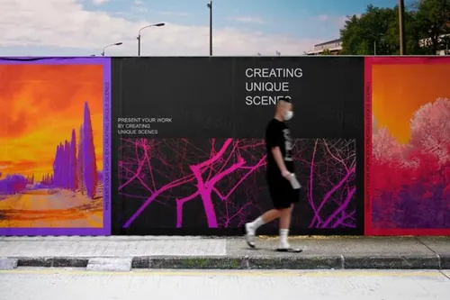 户外街头墙体宣传印刷广告贴图展示样机PSD模板 Wall P