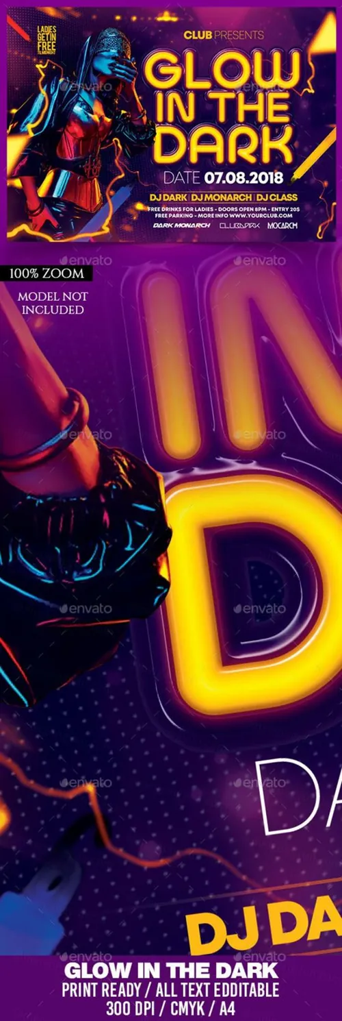 夜店活动海报模板下载 Glow In The Dark