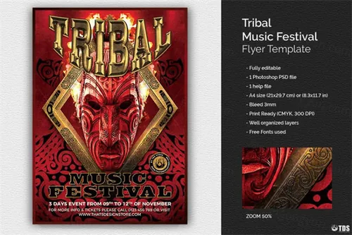 部落音乐节传单海报PSD Tribal Music Festival Flyer