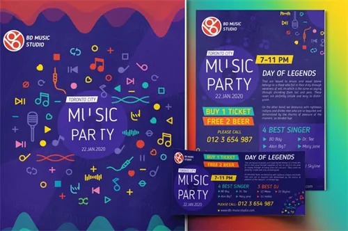 高品质的时尚高端音乐派对party海报music-party-set