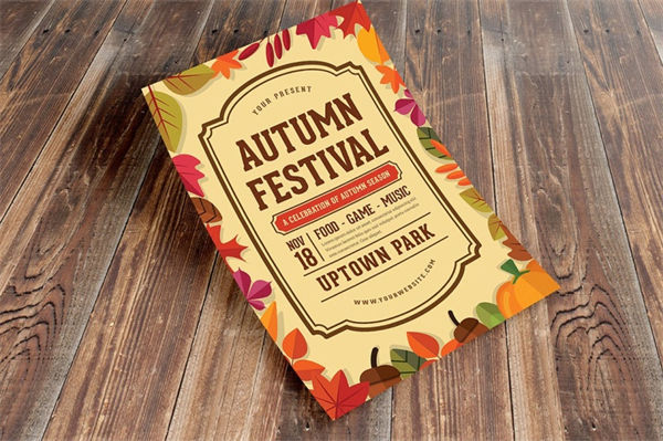 时尚秋天树叶枫叶落叶海报宣传单 autumn-festival