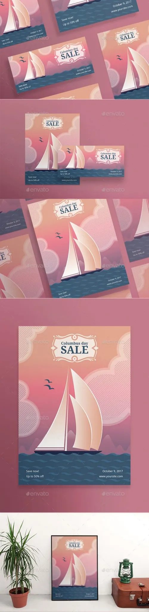 哥伦布纪念日海报模板下载 Columbus Day Flyers