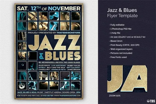 爵士和蓝调音乐海报模板 Jazz and Blues Flyer