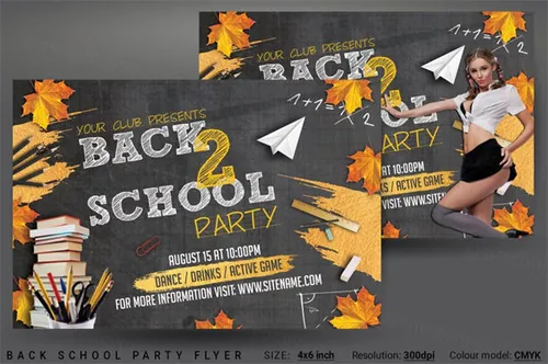 返校派对海报PS模板下载 Back School Party Flyer
