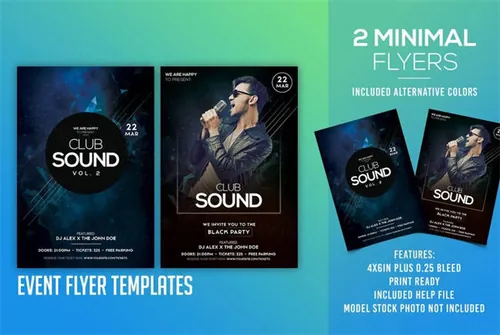 极简主义的音乐类活动宣传海报模板 Club_Sound_2_PSD_Flyer_Templates