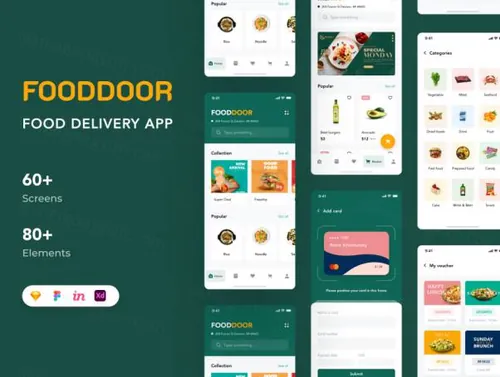 外卖点餐美食订餐支付服务移动平台UI界面素材 Fooddoor - F