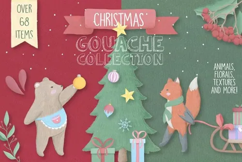 水粉圣诞素材 Christmas Gouache Colle