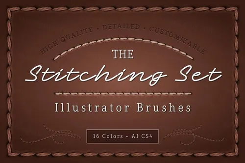 缝纫线效果的Ai笔刷 The Stitching Set –