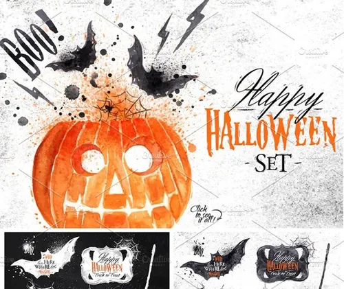 水彩涂鸦万圣节素材包 Halloween set