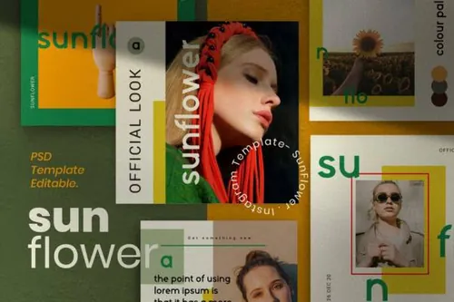 极简主义Ins新媒体品牌营销宣传海报PSD模板 Sunflower -