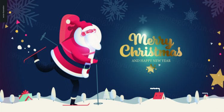 冬日圣诞节新年快乐庆典EPS矢量海报插画素材