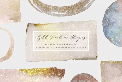 手绘水彩黄金金粉形状素材 Gold Touched Wate