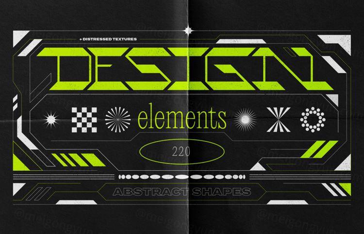 未来派酸性艺术抽象几何形状仿旧纹理设计素材 Abstract