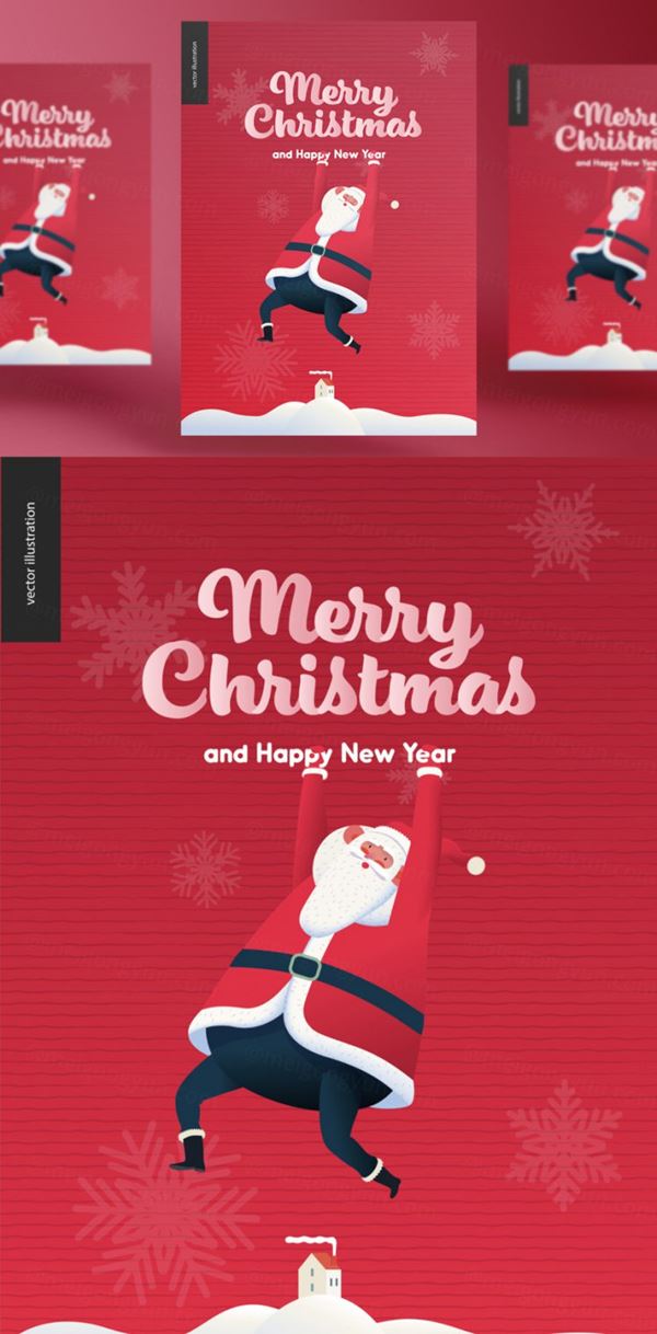 冬日圣诞节新年快乐庆典EPS矢量海报插画素材