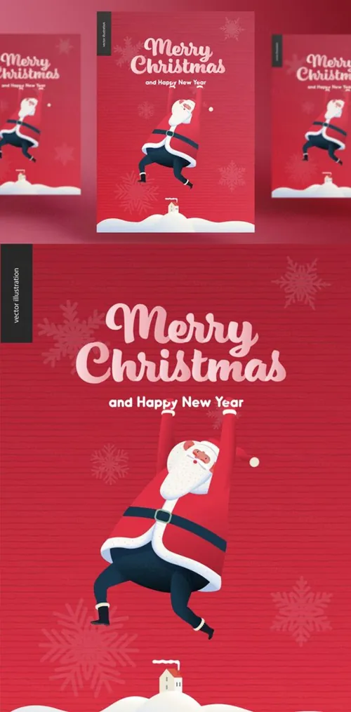 冬日圣诞节新年快乐庆典EPS矢量海报插画素材