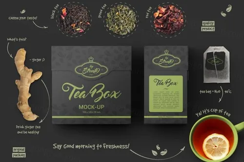 高分辨率茶叶茶盒包装盒模型设计素材 Tea Box Mock-Up