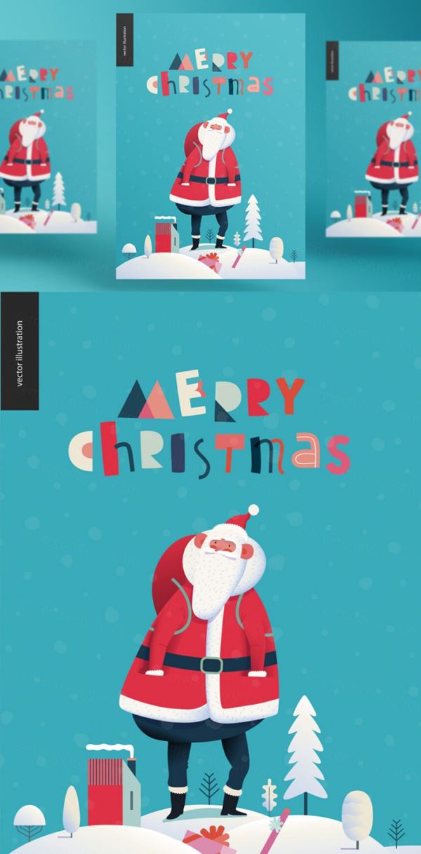 冬日圣诞节新年快乐庆典EPS矢量海报插画素材