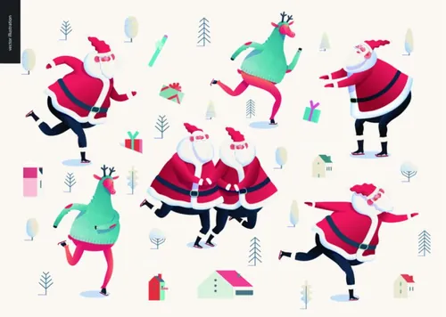 冬日圣诞节新年快乐庆典EPS矢量海报插画素材