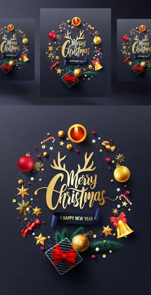 精美深蓝圣诞节主题新年海报矢量模板素材