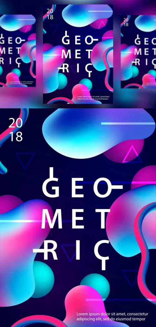 抽象液体渐变色彩矢量插画海报素材 Abstract Liquid color design Set