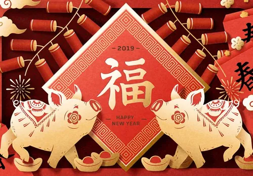 猪年农历新年传统年画迎新高清背景素材 2019 Happy New Year