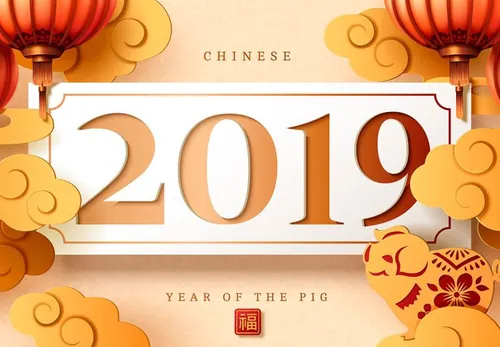 猪年农历新年传统年画迎新高清背景素材 2019 Happy New Year