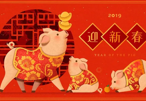 猪年农历新年传统年画迎新高清背景素材 2019 Happy New Year