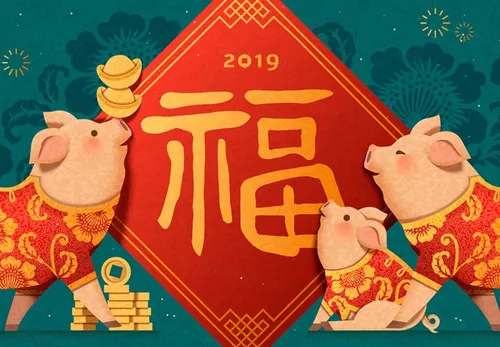 猪年农历新年传统年画迎新高清背景素材 2019 Happy New Year
