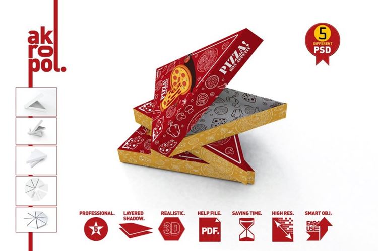 披萨切片包装盒展示模型下载 Pizza Slice Box Packaging Mockup