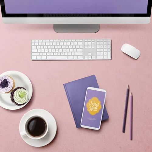 粉色工作电脑手机机样模板素材